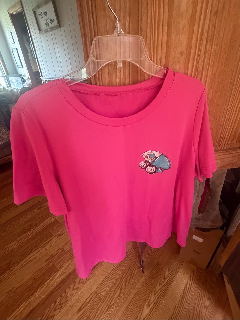 Bright Pink Graphic Tee with Card & Dice Patch